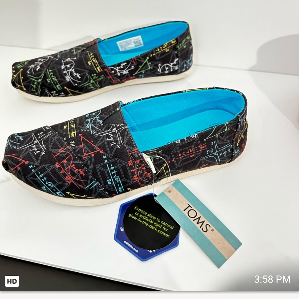TOMS Black Shoes with Colorful Geometric Design